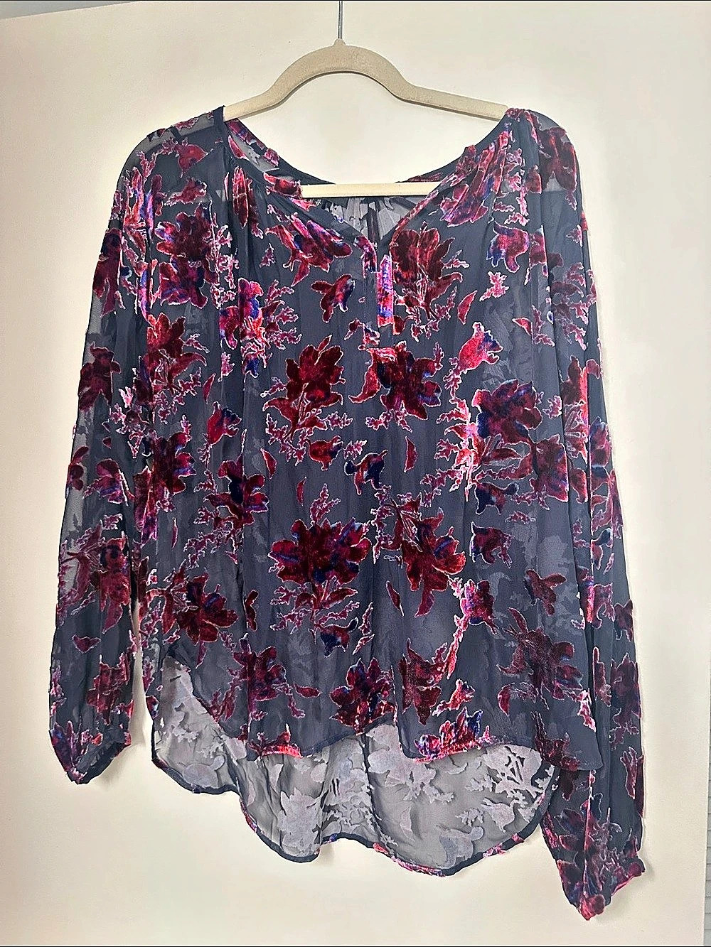 Rag & Bone Yuni Burnout Blouse Floral Gray & Red XS
